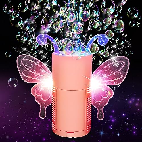 Ivtivfu Schmetterling Feuerwerk Seifenblasenmaschine (13 Löcher, rosa, wiederaufladbar),Seifenblasenmaschine für Kinder, Seifenblasenmaschine mit Lichtern und Musik für Partys von Ivtivfu