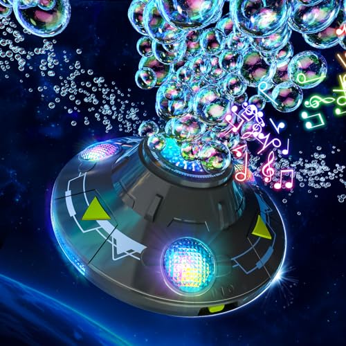 Ivtivfu UFO Seifenblasenmaschine (Grau), Automatische und Rotierende Bubble Machine mit Lichtern und Musik, Hindernisvermeidung, Für Kinder ab 3 Jahren von Ivtivfu