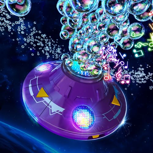 Ivtivfu UFO Seifenblasenmaschine (Lila), Automatische und Rotierende Bubble Machine mit Lichtern und Musik, Hindernisvermeidung, Für Kinder ab 3 Jahren von Ivtivfu