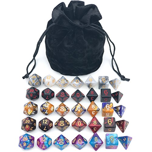 Assorted Polyhedral Dice Set with Black Drawstring Bag, 5 Complete Dice Sets of D4 D6 D8 D10 D% D12 D20 Great for Dungeons and Dragons DND RPG MTG Games von IvyFieldDice