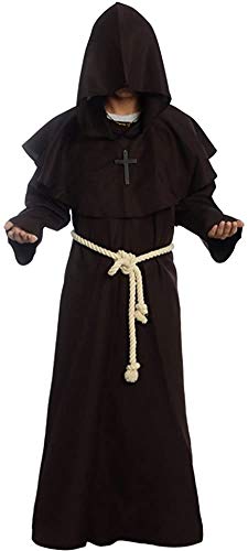IvyRobes Mönch Robe Kostüm Männer Priester Gewand Mittelalterliche Kapuzen Mönchskutte Renaissance Halloween Cosplay Umhang Erwachsene Braun L von IvyRobes