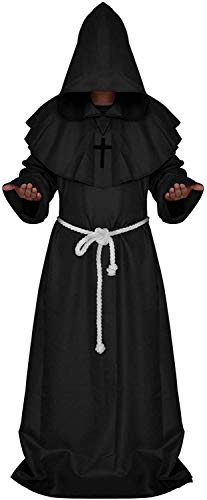 IvyRobes Mönch Robe Kostüm Männer Priester Gewand Mittelalterliche Kapuzen Mönchskutte Renaissance Halloween Cosplay Umhang Erwachsene Schwarz L von IvyRobes