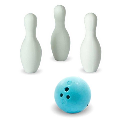Iwako Puzzle Radiergummi zum Sammeln Bowling Kugel 3 Bowling Kegel Pins und Sticker blau von Iwako