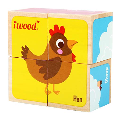 iWood-La Ferme Puzzle 4 Würfel aus Holz, 11011 von Iwood