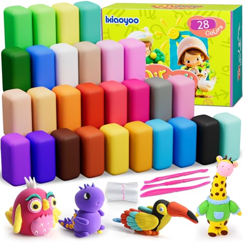 Ixiaoyoo Modelliermasse Lufttrocknend - 28 Farben Knete Lufttrocknend Magischer Knete für Kinder, Geschenk für Jungen und Mädchen im Alter von 3-12 Jahren von Ixiaoyoo