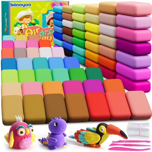Ixiaoyoo Modelliermasse Lufttrocknend - 78 Farben Knete Lufttrocknend Magischer Knete für Kinder, Geschenk für Jungen und Mädchen im Alter von 3-12 Jahren von Ixiaoyoo
