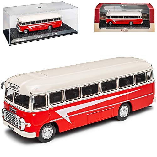 Ikarus 311 Bus Rot mit Weiss 1954-1973 mit Sockel und Vitrine 1/72 Atlas Modell Auto mit individiuellem Wunschkennzeichen von Ixo