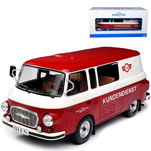 Ixo Barkas B1000 Bus Halbbus Simson Kundendienst VEB DDR Rot Beige 1961-1990 1/18 Modell Auto von Ixo