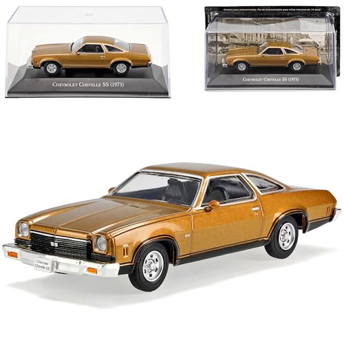 Ixo Chevrolet Chevy Chevelle SS Coupe Gold Braun 3. Generation 1973-1977 mit Sockel und Vitrine 1/43 Modell Auto von Ixo