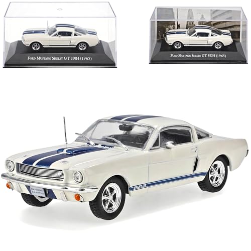 Ixo Ford Shelby Mustang GT350 I 1. Generation Coupe Weiss mit Streifen in Blau 1964-1966 mit Sockel und Vitrine 1/43 Modell Auto Ixo Ford Shelby Mustang GT350 I 1. Generation Coupe Weiss mit Streifen in Blau 1964-1966 mit Sockel und Vitrine 1/43 Modell Auto von Ixo