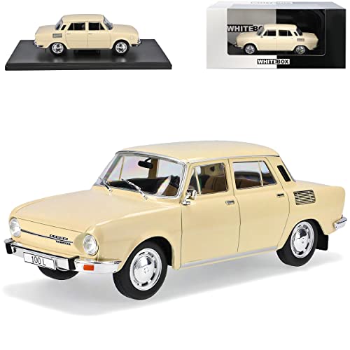 Ixo ?Koda 100 L S100 Limousine Beige 1969-1977 Mit Sockel 1/24 Whitebox Modell Auto mit individiuellem Wunschkennzeichen von Ixo