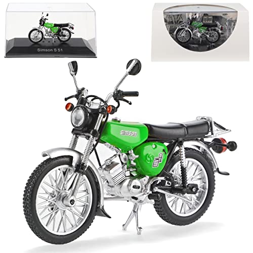 Ixo Defekte Vitrine Simson S 51 Saft Grün 1980-1990 DDR Mokick Moped 1/24 Atlas Modell Motorrad mit individiuellem Wunschkennzeichen von Ixo