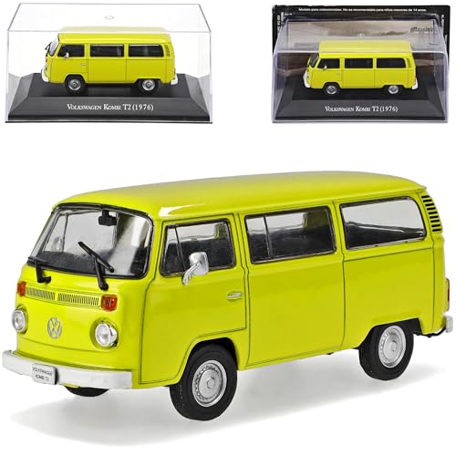 Ixo Volkwagen T2 Kombi Gelb Bus Personen Transporter 1967-1979 mit Sockel und Vitrine 1/43 Modell Auto mit individiuellem Wunschkennzeichen von Ixo