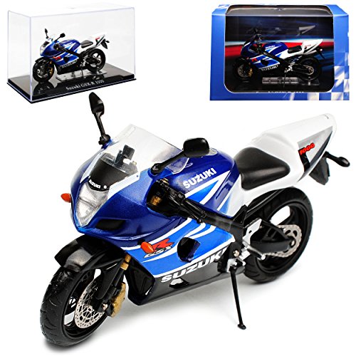 Suzuki GSX-R 1000 Blau Weiss mit Sockel und Vitrine 1/24 Atlas Modell Motorrad von IXO