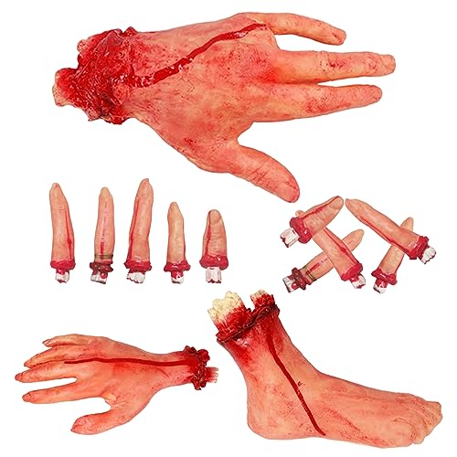 Ixppidxi Halloween Körperteile 5pcs/Set Bloody Hände und Füße Finger abgetrennte Körperteile Halloween Requisiten für Spukhaus Halloween Dekorationen Praktische Witze von Ixppidxi