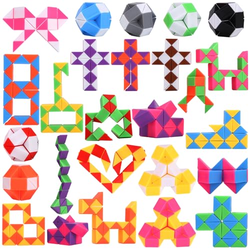 26 Stück 24 Blöcke Magische Schlange Set, Mitgebsel Kindergeburtstag Geschenke Kinder, Mini Schlangen Würfel, Magische Puzzle Schlange Würfel, Zauberwürfel Knobelspiele, Kleine Geschenke für Kinder von Ixydor