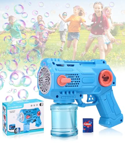 Ixydor Seifenblasenpistole Seifenblasenmaschine für Kinder Seifenblasen Machine， 16 Löcher LED Licht Blasen Elektrisch Seifenblasenmaschine mit 160 ML Seifenblasenflüssigkeit, Kinder Spielzeug (Blau) von Ixydor