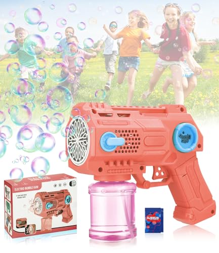 Ixydor Seifenblasenpistole Seifenblasenmaschine für Kinder Seifenblasen Machine， 16 Löcher LED Licht Blasen Elektrisch Seifenblasenmaschine mit 160 ML Seifenblasenflüssigkeit, Kinder Spielzeug (Rosa) von Ixydor