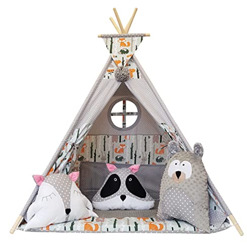 Izabell Kinder Spielzelt Teepee Tipi Set für Kinder drinnen draußen Spielzeug Zelt Indianer Indianertipi mit Fenster Tipi mit Zubehör Tipizelt von Izabell