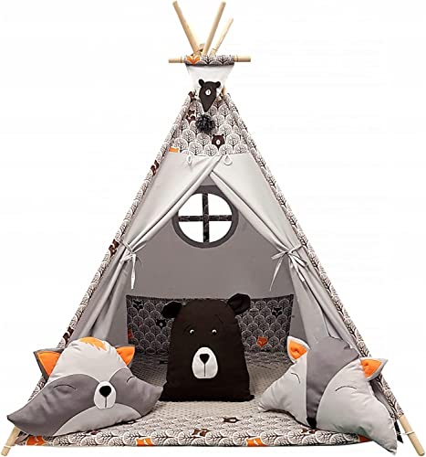 Izabell Kinder Spielzelt Teepee Tipi Set für Kinder drinnen draußen Spielzeug Zelt Indianer Indianertipi mit Fenster Tipi mit Zubehör Tipizelt kinderzelt (braun) von Izabell