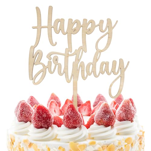 J&M DECO Torten Topper Holz Happy Birthday 15x20 cm – Tortenstecker 4 mm dick – nachhaltige Tortendeko Geburtstag – rustikale Kuchendekoration Kinder & Erwachsene – wiederverwendbar & handgemacht von J&M DECO