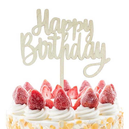 J&M DECO Torten Topper Holz Happy Birthday 15x20 cm – Tortenstecker 4 mm dick – nachhaltige Tortendeko Geburtstag – rustikale Kuchendekoration Kinder & Erwachsene – wiederverwendbar & handgemacht von J&M DECO
