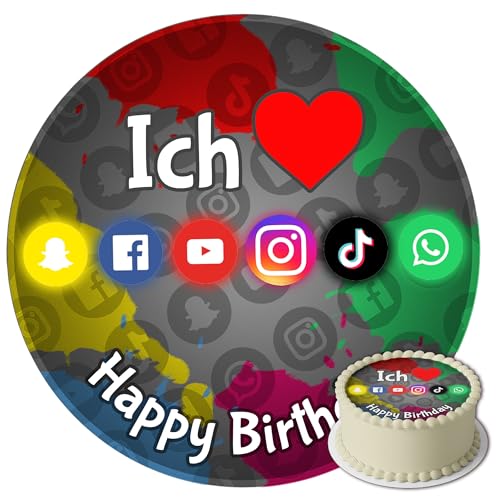J&M DECO Tortenaufleger Social Media – essbare Kuchendeko Ø 20 cm – Tortenbild für Geburtstagsparty mit Internet-Motiv – Zuckerpapier Tortendekoration – gebrauchsfertig J&M DECO Tortenaufleger Social Media – essbare Kuchendeko Ø 20 cm – Tortenbild für Geburtstagsparty mit Internet-Motiv – Zuckerpapier Tortendekoration – gebrauchsfertig von J&M DECO