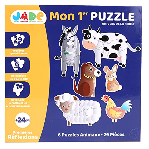 J.A.D.E - Bauernhoftiere-Puzzle - Lernspiel - Erste Überlegungen - 053311-29 Teile - Mehrfarbig - Karton - Französisches Design - Kinderpuzzle - Jade - 25 cm x 25 cm - Ab 2 Jahren. von J.A.D.E
