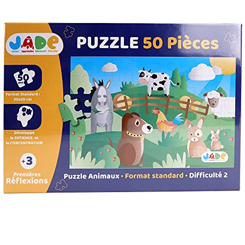 J.A.D.E - Bauernhoftiere-Puzzle - Lernspiel - Erste Überlegungen - 053313-50 Teile - Mehrfarbig - Karton - Französisches Design - Kinderpuzzle - Jade - 30 cm x 20 cm - Ab 3 Jahren. von J.A.D.E