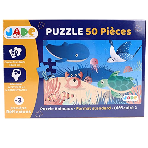 J.A.D.E - Meeres-Tier-Puzzle - Bildungsspiel - Erste Überlegungen - 053315-50 Teile - Mehrfarbig - Karton - Französisches Design - Kinderpuzzle - Jade - 30 cm x 20 cm - Ab 3 Jahren. von J.A.D.E