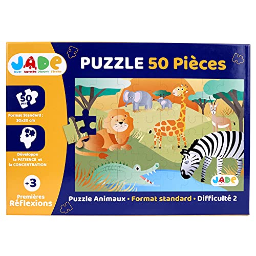 J.A.D.E - Dschungeltier-Puzzle - Bildungsspiel - Erste Überlegungen - 053316-50 Teile - Mehrfarbig - Karton - Französisches Design - Kinderpuzzle - Jade - 30 cm x 20 cm - Ab 3 Jahren. von J.A.D.E