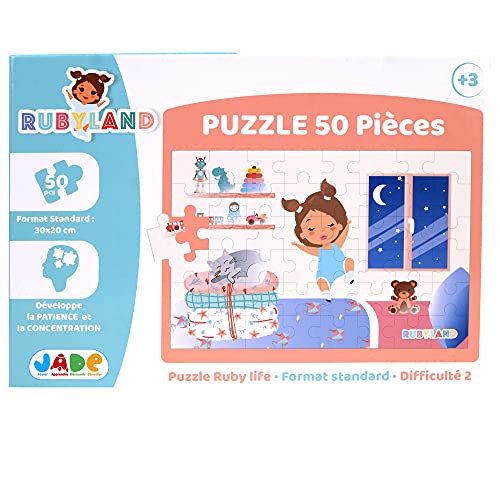 J.A.D.E - Puzzle Ruby Fait Dodo - Rubyland - 222216-50 Teile - Mehrfarbig - Karton - Französisches Design - Kinderspiel - Kinderpuzzle - Jade - 30 cm x 20 cm - Ab 3 Jahren von J.A.D.E