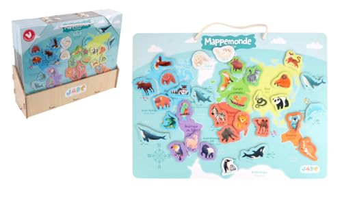 J.A.D.E - Tafel mit magnetischen Tieren - Bildungsspiel - Erste Überlegungen - 033525-30 Teile - Blau - FSC-Holz - Spiel -Montessori - Weltkarte - Französisches Design - Ab 3 Jahren von J.A.D.E