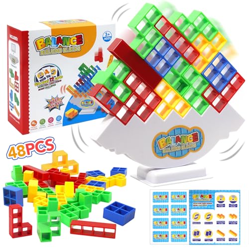 J.K-Toys Tetra Tower Spiel, 48 PCS Balance Spiel,Team Tower Game for Kids & Adults Spiel, Schaukelstapel Hoch Kinder-Balance-Spielzeug Spiele Ab 5 6 7 8+ Jahre Jungen Mädchen (48 PCS) von J.K-Toys