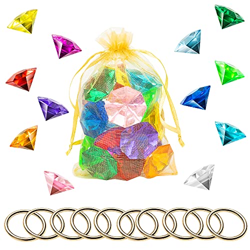 PANTIDE 35Stück Acryl Diamant Gold Runder Ring Satz Schatz Schatztruhe Hunt Juwelen mit Tasche für Kinder Blauer Igel Chaos Smaragde Macht Ringe Torten-Dekoration Halloween Geburtstag Party Zubehör von J1GOXXU