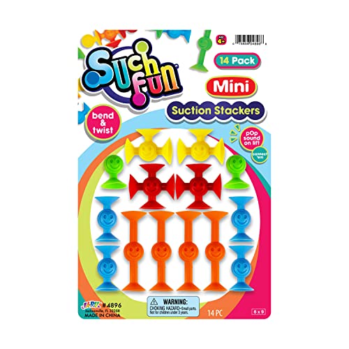 JA-RU Mini-Saugnapf-Stapler (1 Packung, je 14 Stück) – buntes Saugnapf-Spielzeug für Kinder ab 4–8 Jahren | Badespielzeug mit Saugnapf | Stressabbau Fidget-Spielzeug & sensorischer Mülltonnenfüller von JA-RU