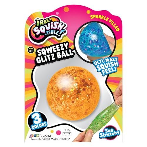 JA-RU Sqweezy Glitz Ball (1 Ball Sortiert) Sparkle Gefüllte Squishy Spielzeug für Jungen Mädchen Stretchy Ultra Squish Feel Fidget für Kinder, Teenager & Erwachsene Unwiderstehliche sensorische von JA-RU