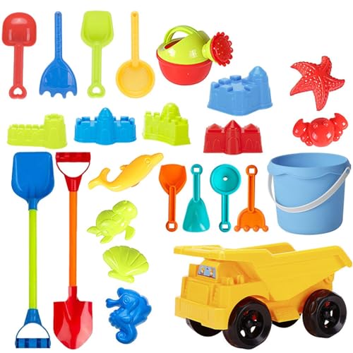 JABALUX 24 Stück Sandspielzeug Set, Sandspielzeug Strandspielzeug Kinder Reise Sandspielzeug mit Faltbarer Eimer Bagger Spielzeug Sandkasten Spielzeug mit Sandschaufel Wasserrad für Mädchen Junge (A) von JABALUX