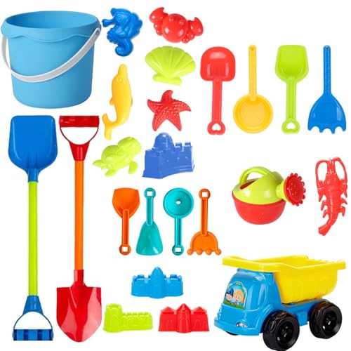 JABALUX 24 Stück Sandspielzeug Set, Sandspielzeug Strandspielzeug Kinder Reise Sandspielzeug mit Faltbarer Eimer Bagger Spielzeug Sandkasten Spielzeug mit Sandschaufel Wasserrad für Mädchen Junge (B) von JABALUX