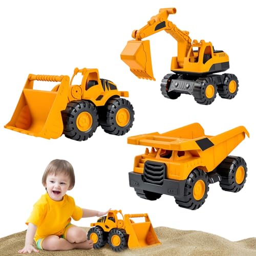 JABALUX 3 Stück Sandspielzeug Bagger Sandkasten,Verwendung Kipplaster Bagger Strandspielzeug Auto,Reifen aus Softmaterial,Spielstabil Sandspielzeug ab 1-5 Jahr Mädchen Junge Sommerspielzeug von JABALUX