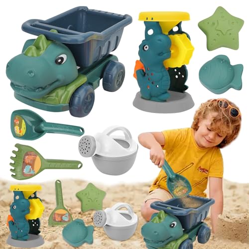 Sandspielzeug Sandförmchen Set,Dinosaurier Sandkasten Spielzeug mit Netztasche,Schloss Sandkasten Strandspielzeug Sand Förmchen Set,Spielstabil Sandspielzeug ab 1 2 3 4 5 Jahr Mädchen Junge (7pcs) von JABALUX