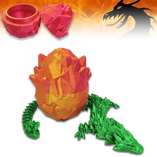 3D Gedrucktes Drachenspielzeug mit Drachenkristall-Ei Zappelspielzeug 2 Stück, Eierschale und Flexible Gelenke Drachenfiguren Spielzeug Geschenke für Weihnachten (C-Lebendiges Grün-2Pcs, 12cm & 30cm) von JABECODIFA