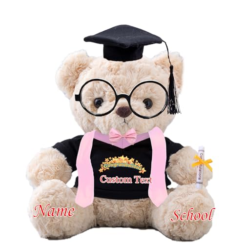 Graduationbär Personalisierte mit Brille und Abschlussschal 2025 Graduation Geschenke mit Text, Teddybär Plüschtier Schulabschluss Geschenk für Ihn 2025 Hochschule Graduation Geschenke (20-cm-Text) von JABECODIFA