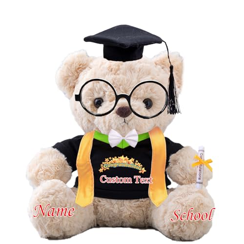 Graduationbär Personalisierte mit Brille und Abschlussschal 2024 Graduation Geschenke mit Text, Teddybär Plüschtier Schulabschluss Geschenk für Ihn 2024 Hochschule Graduation Geschenke (20-cm-Text) von JABECODIFA