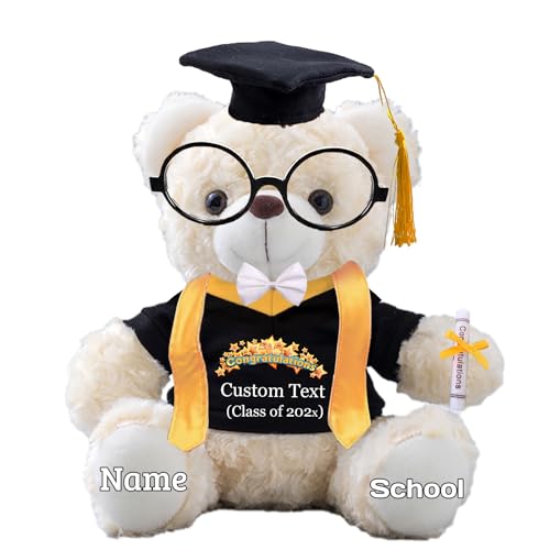 Graduationbär Personalisierte mit Brille und Abschlussschal 2024 Graduation Geschenke mit Text, Teddybär Plüschtier Schulabschluss Geschenk für Ihn 2024 Hochschule Graduation Geschenke (20cm--Text) von JABECODIFA