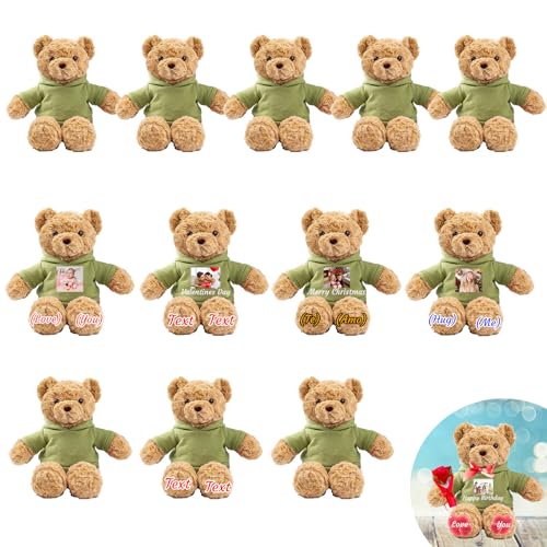 JABECODIFA 12er Set 30cm Große Personalisierte Teddybären mit Fotonamen als Personalisiertes Geschenk Valentinstag, zum Geburtstag, zur Hochzeit, als Klassenfeier, zum Lehrer von JABECODIFA
