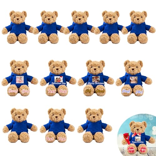 JABECODIFA 12er Set 30cm Große Personalisierte Teddybären mit Fotonamen als Personalisiertes Geschenk Valentinstag, zum Geburtstag, zur Hochzeit, als Klassenfeier, zum Lehrer von JABECODIFA
