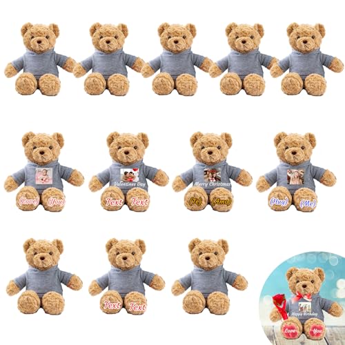 JABECODIFA 12er Set 30cm Große Personalisierte Teddybären mit Fotonamen als Personalisiertes Geschenk Valentinstag, zum Geburtstag, zur Hochzeit, als Klassenfeier, zum Lehrer von JABECODIFA