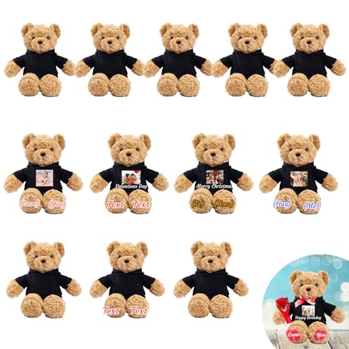 JABECODIFA 12er Set 30cm Große Personalisierte Teddybären mit Fotonamen als Personalisiertes Geschenk Valentinstag, zum Geburtstag, zur Hochzeit, als Klassenfeier, zum Lehrer von JABECODIFA