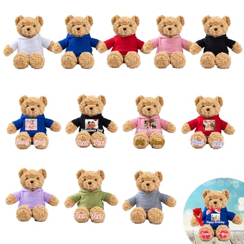 JABECODIFA 12er Set 30cm Große Personalisierte Teddybären mit Fotonamen als Personalisiertes Geschenk Valentinstag, zum Geburtstag, zur Hochzeit, als Klassenfeier, zum Lehrer von JABECODIFA